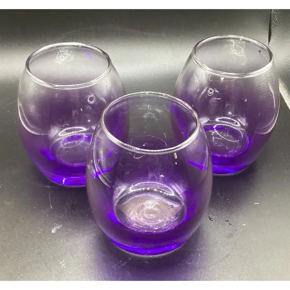 Set Of 3 VTG MCM Purple Glass Votive Tea Light Candle Holders‎ 3.5